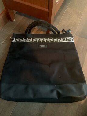 Versace Fragrances Black and White Greek Key Canvas Tote